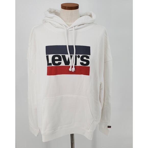 Levi's Women's Plus Size 2X White Logo Hooded Sweatshirt New - Picture 1 of 8